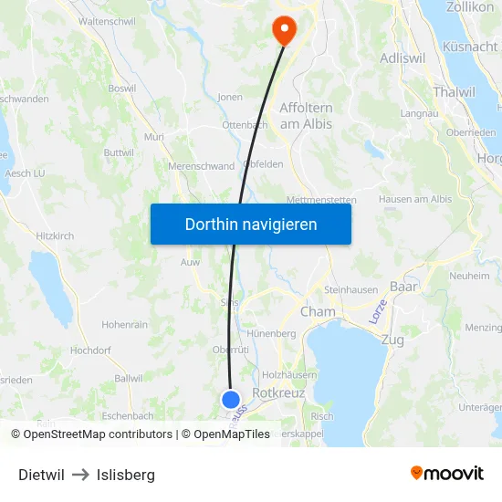 Dietwil to Islisberg map