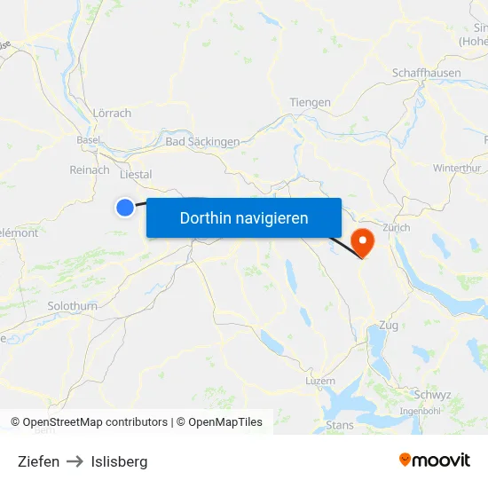 Ziefen to Islisberg map