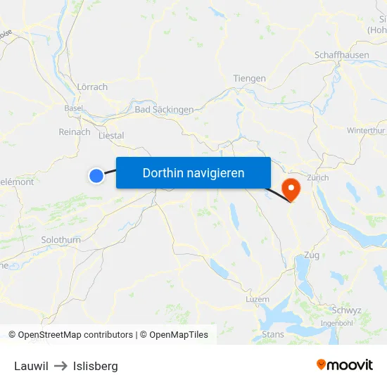 Lauwil to Islisberg map