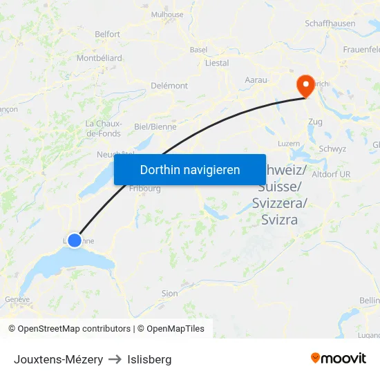 Jouxtens-Mézery to Islisberg map