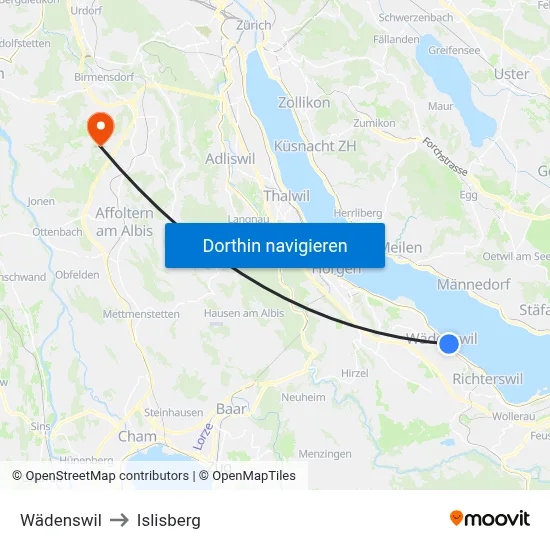 Wädenswil to Islisberg map
