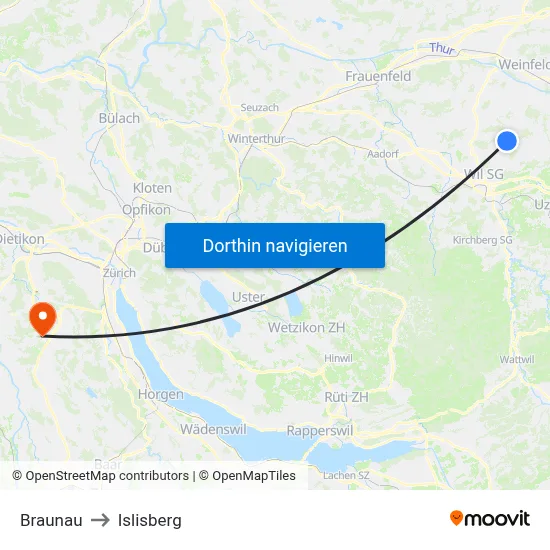 Braunau to Islisberg map