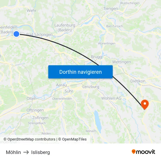 Möhlin to Islisberg map