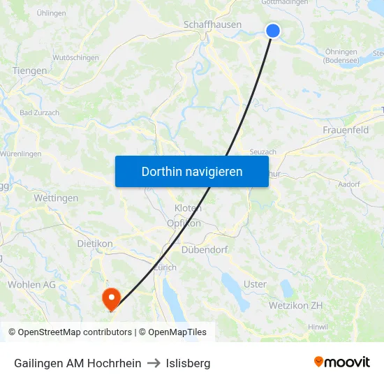 Gailingen AM Hochrhein to Islisberg map