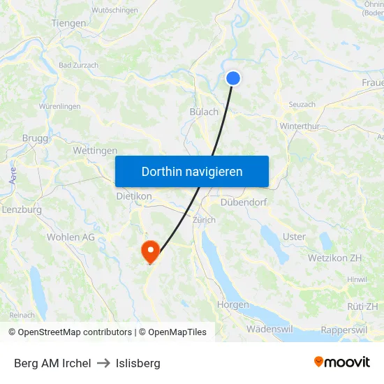 Berg AM Irchel to Islisberg map