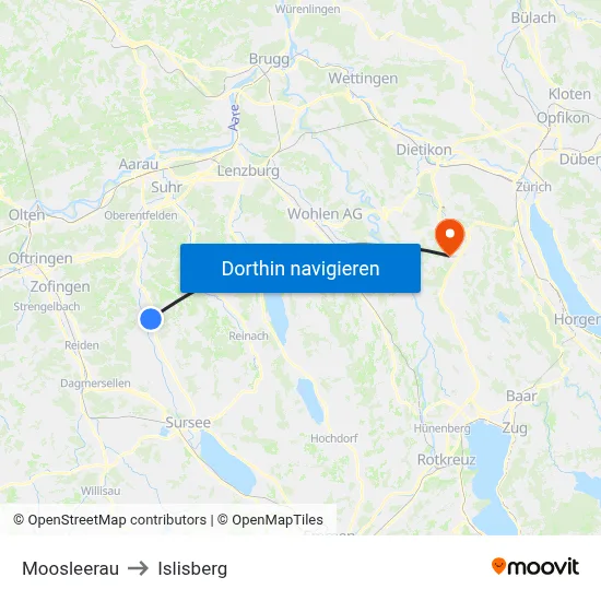 Moosleerau to Islisberg map