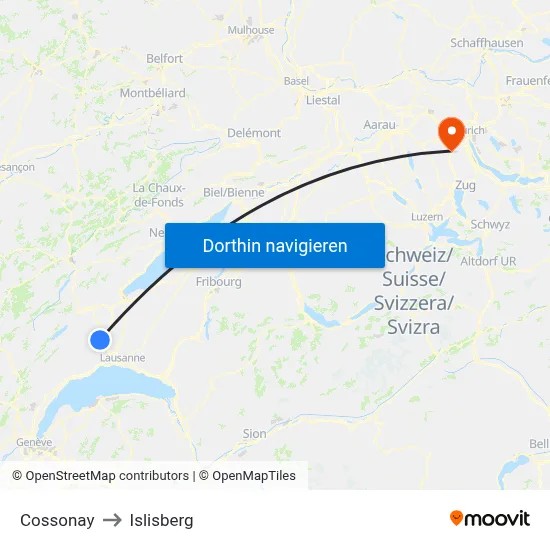 Cossonay to Islisberg map
