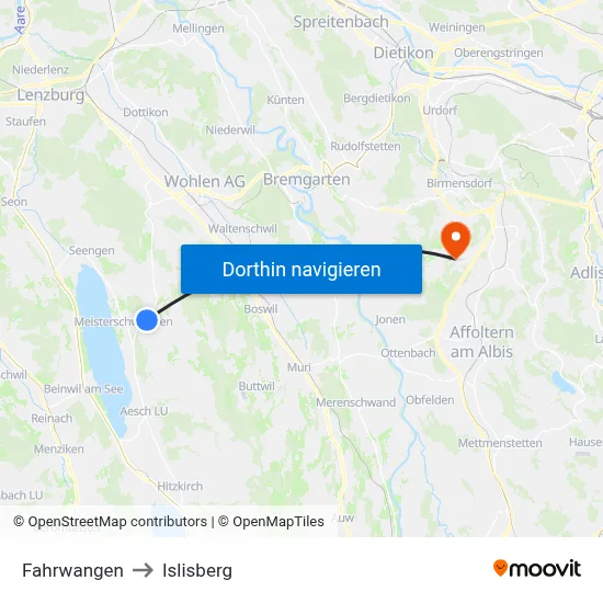 Fahrwangen to Islisberg map