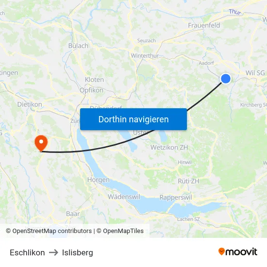 Eschlikon to Islisberg map