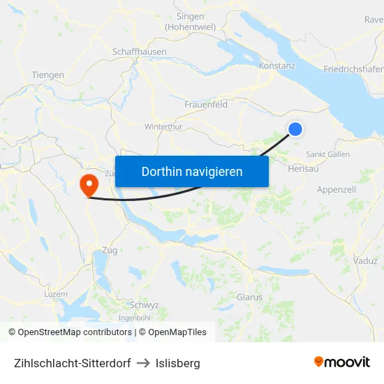 Zihlschlacht-Sitterdorf to Islisberg map