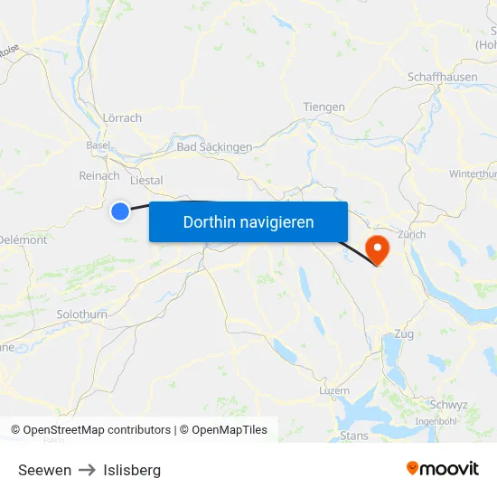 Seewen to Islisberg map