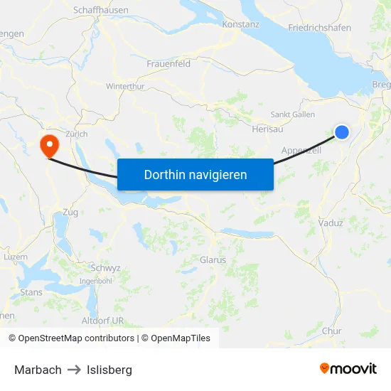 Marbach to Islisberg map