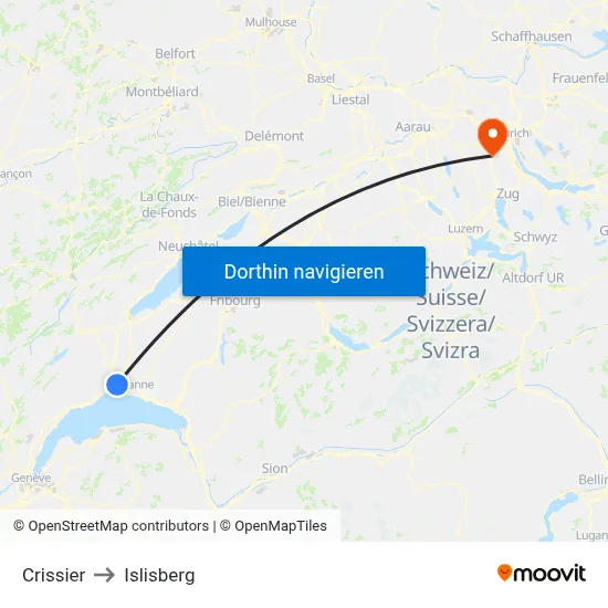 Crissier to Islisberg map