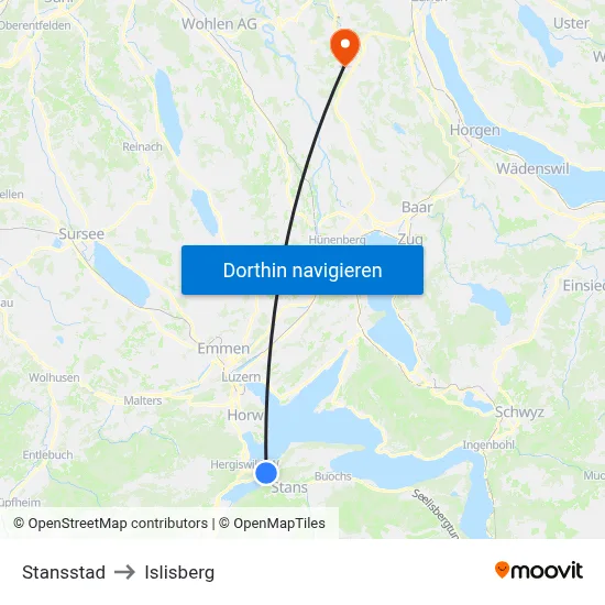 Stansstad to Islisberg map