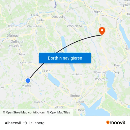 Alberswil to Islisberg map