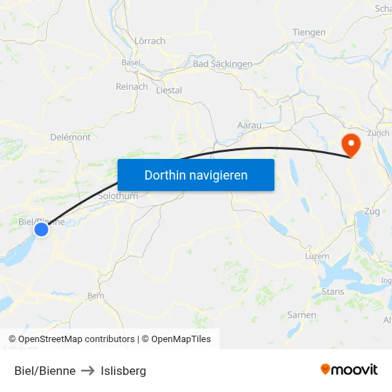 Biel/Bienne to Islisberg map