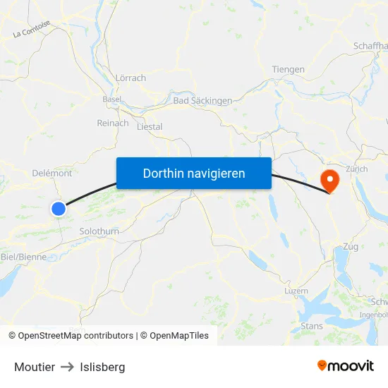 Moutier to Islisberg map