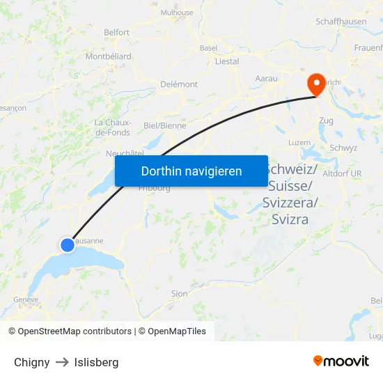 Chigny to Islisberg map
