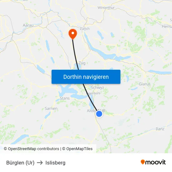 Bürglen (Ur) to Islisberg map
