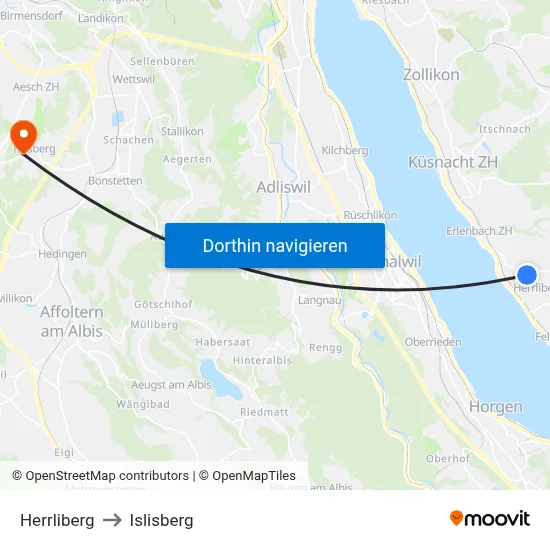 Herrliberg to Islisberg map