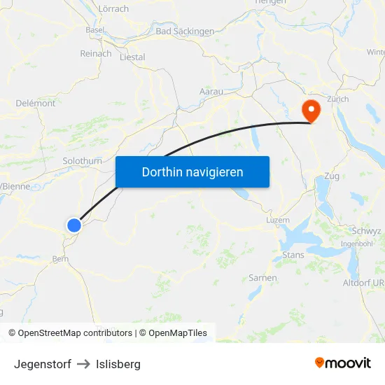 Jegenstorf to Islisberg map