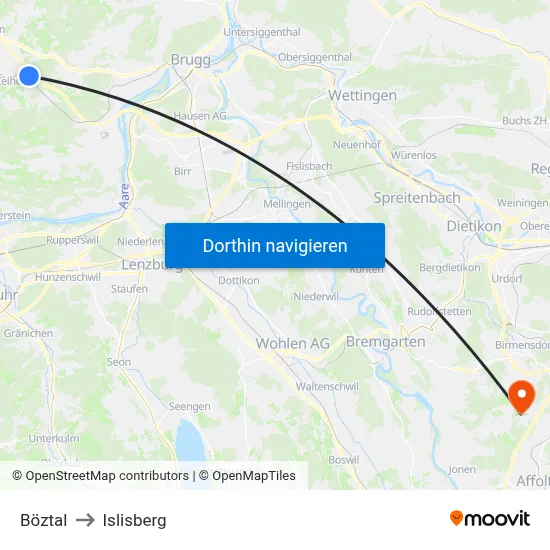 Böztal to Islisberg map