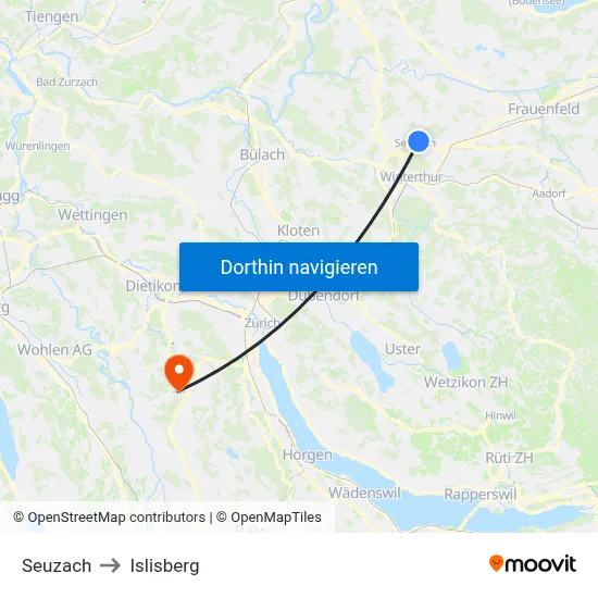 Seuzach to Islisberg map