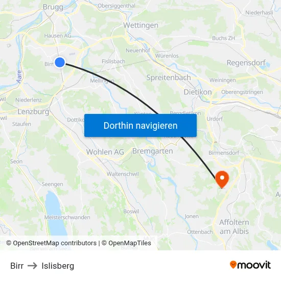 Birr to Islisberg map