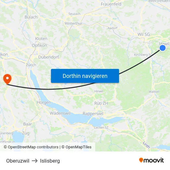 Oberuzwil to Islisberg map