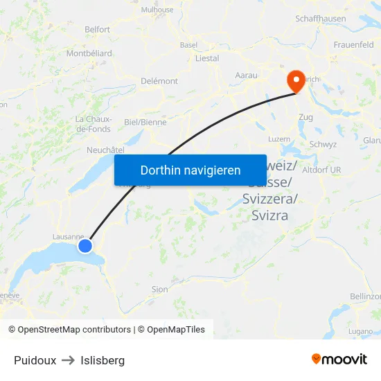 Puidoux to Islisberg map