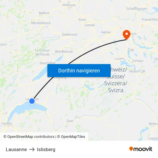 Lausanne to Islisberg map