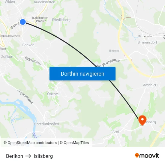 Berikon to Islisberg map