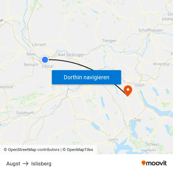 Augst to Islisberg map