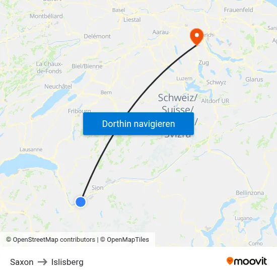 Saxon to Islisberg map