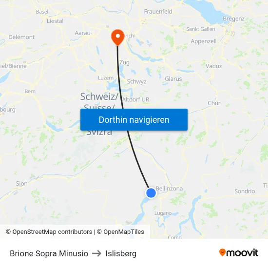 Brione Sopra Minusio to Islisberg map