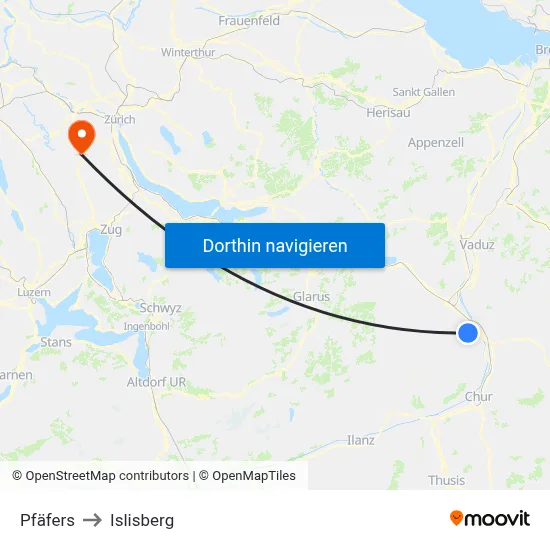 Pfäfers to Islisberg map