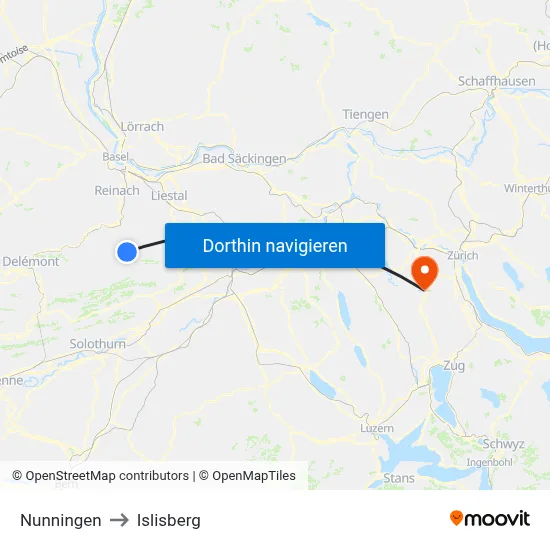 Nunningen to Islisberg map