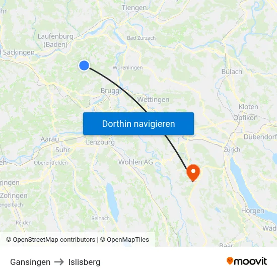 Gansingen to Islisberg map
