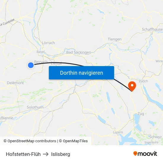 Hofstetten-Flüh to Islisberg map