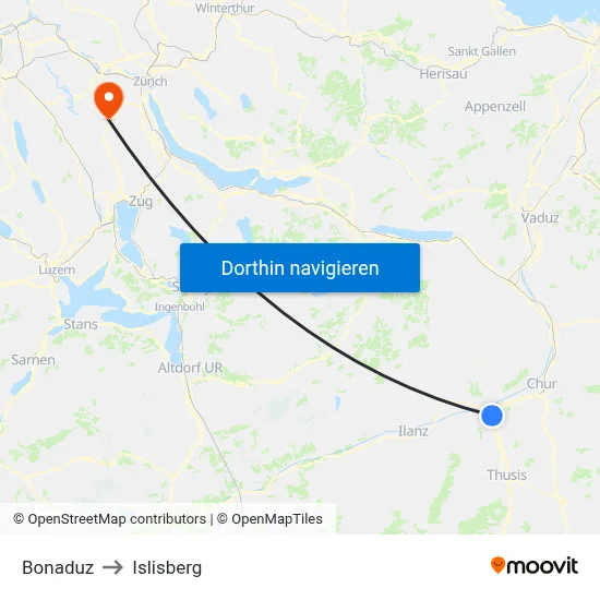 Bonaduz to Islisberg map