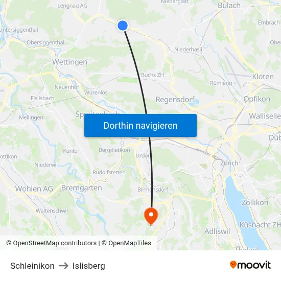 Schleinikon to Islisberg map
