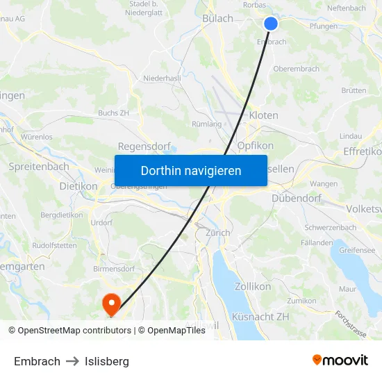 Embrach to Islisberg map