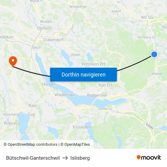 Bütschwil-Ganterschwil to Islisberg map