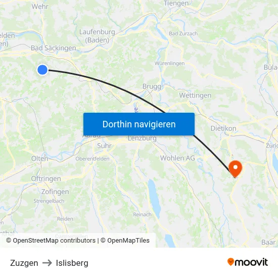 Zuzgen to Islisberg map