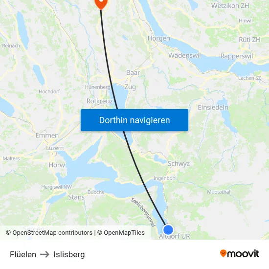 Flüelen to Islisberg map
