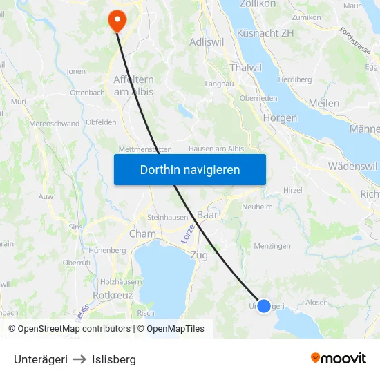 Unterägeri to Islisberg map