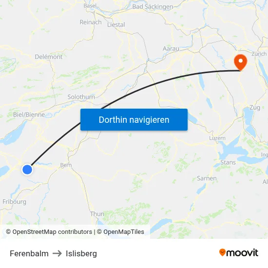 Ferenbalm to Islisberg map