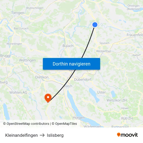 Kleinandelfingen to Islisberg map