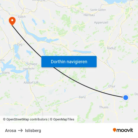 Arosa to Islisberg map