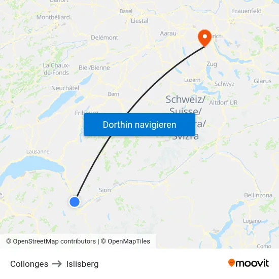 Collonges to Islisberg map